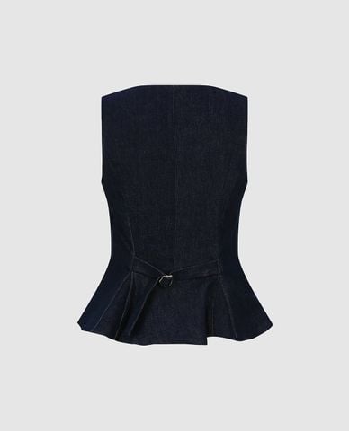  URBAN REVIVO - Áo sát nách nữ denim cổ vuông phối nút 