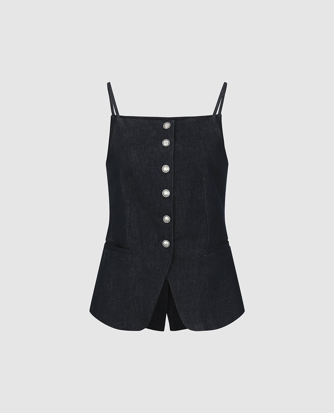 URBAN REVIVO - Áo hai dây nữ denim cổ vuông phối nút