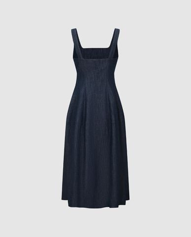  URBAN REVIVO - Đầm denim midi hai dây 