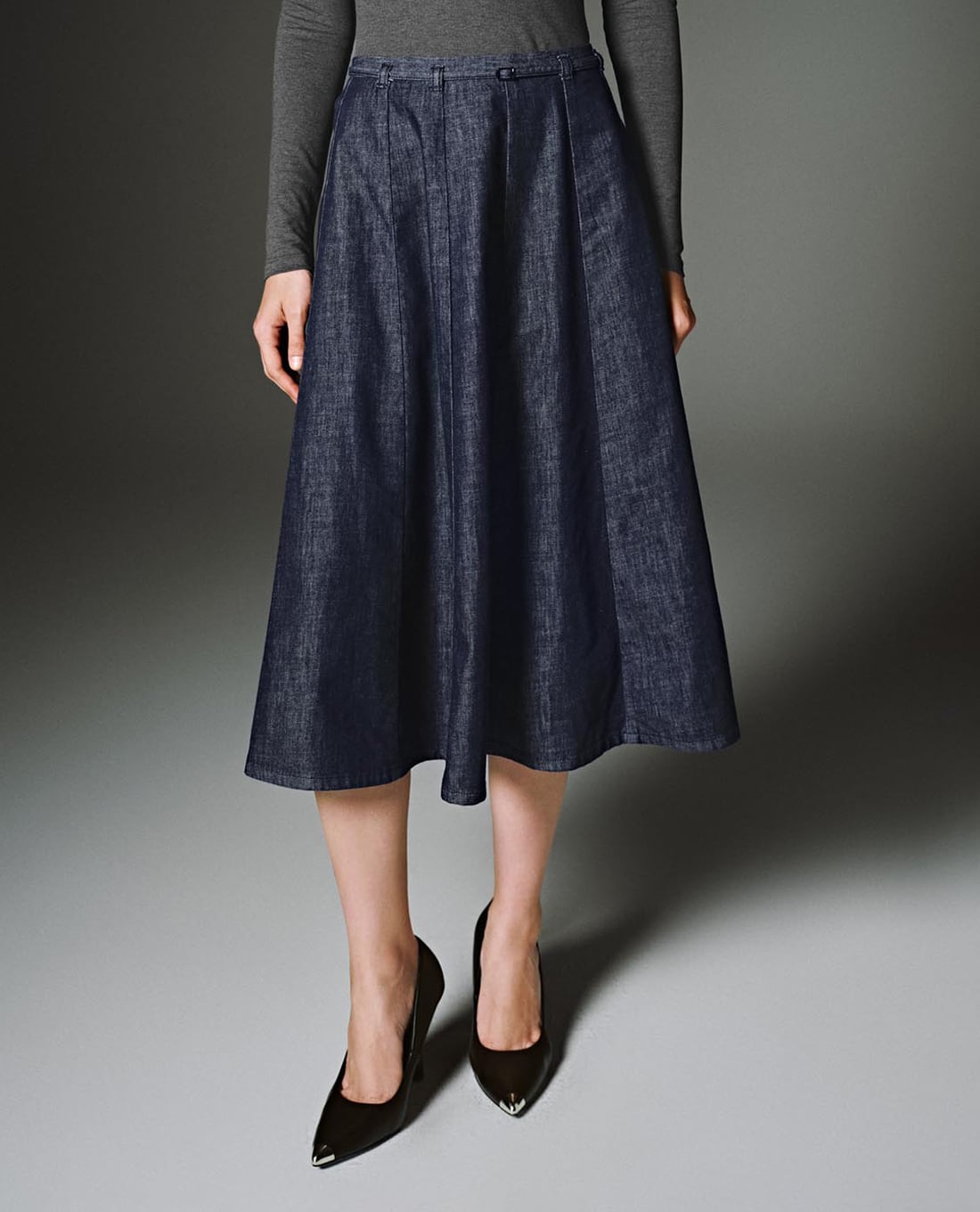 URBAN REVIVO - Chân váy denim midi phối thắt lưng