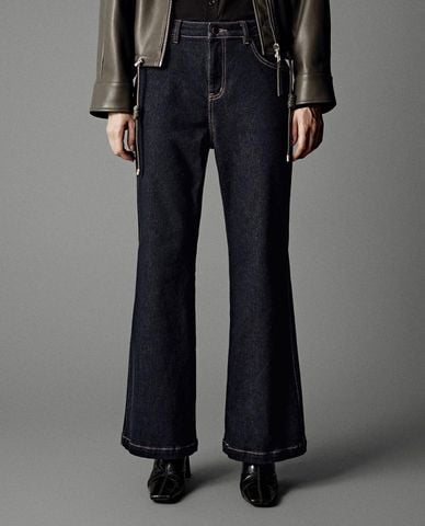  URBAN REVIVO - Quần jeans nữ ống loe lưng cao 