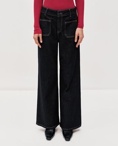  URBAN REVIVO - Quần jeans nữ ống rộng túi vuông 