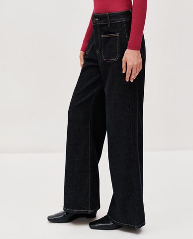  URBAN REVIVO - Quần jeans nữ ống rộng túi vuông 