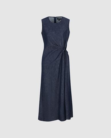  URBAN REVIVO - Đầm denim midi sát nách xoắn eo 