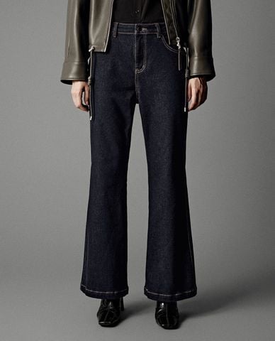  URBAN REVIVO - Quần jeans nữ ống loe cạp cao 