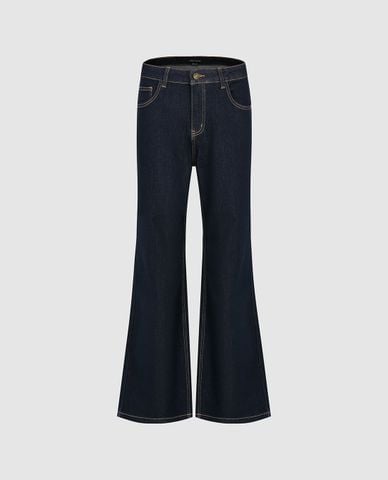  URBAN REVIVO - Quần jeans nữ ống loe cạp cao 