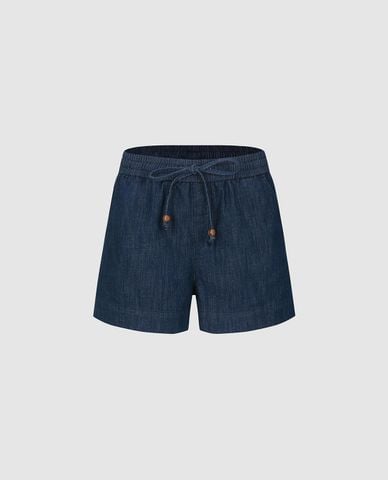  URBAN REVIVO - Quần short jeans nữ lưng thun phối dây rút 