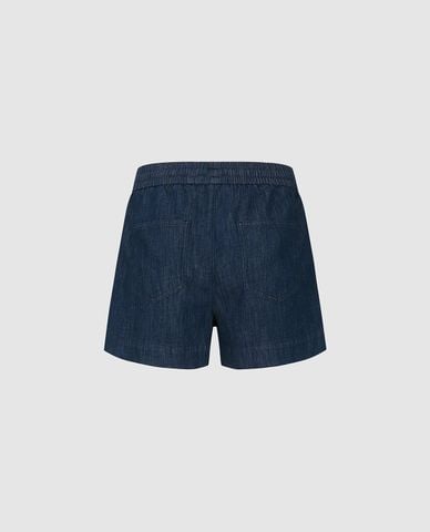  URBAN REVIVO - Quần short jeans nữ lưng thun phối dây rút 