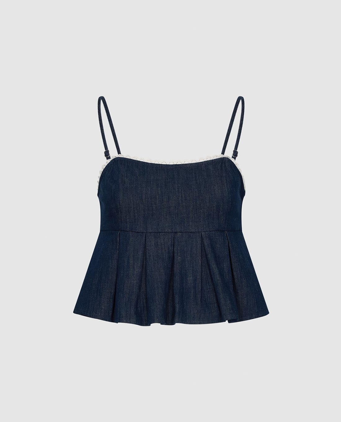 URBAN REVIVO - Áo hai dây nữ denim phối ren