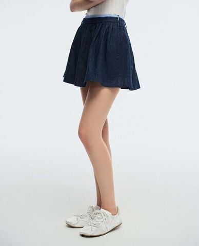  URBAN REVIVO - Chân váy denim mini lưng thun xếp nhún 