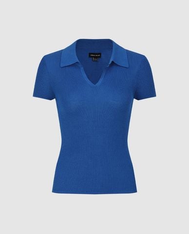  URBAN REVIVO - Áo polo nữ dệt kim cổ V phom ôm 