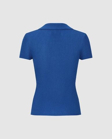  URBAN REVIVO - Áo polo nữ dệt kim cổ V phom ôm 