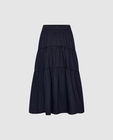  URBAN REVIVO - Chân váy chữ A midi xếp tầng lưng thun 