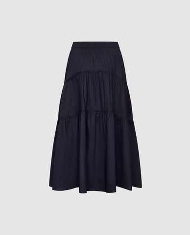  URBAN REVIVO - Chân váy chữ A midi xếp tầng lưng thun 