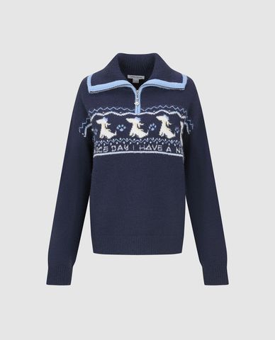  URBAN REVIVO - Áo dệt kim nữ tay dài phối khóa zip 