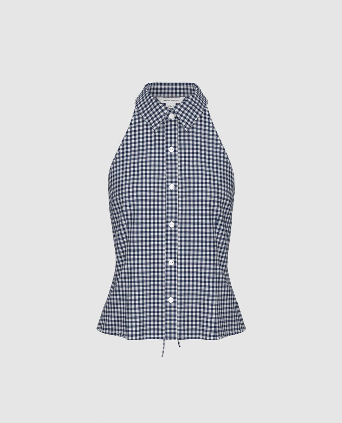 URBAN REVIVO - Áo kiểu nữ cổ yếm phối sọc caro