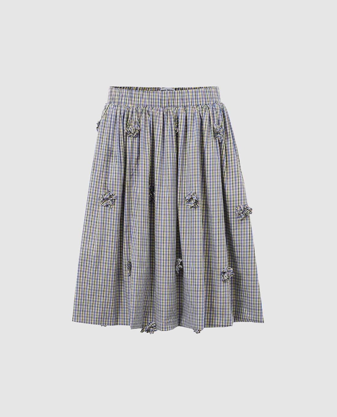 URBAN REVIVO - Chân váy chữ A midi sọc caro đính hoa