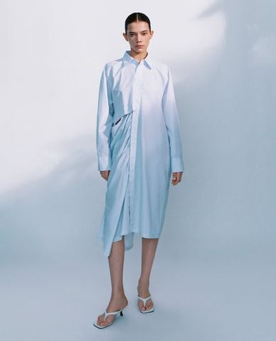  URBAN REVIVO - Đầm sơ mi midi tay dài cut out phom suông 