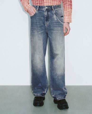  URBAN REVIVO - Quần jeans nam ống đứng wash bạc 