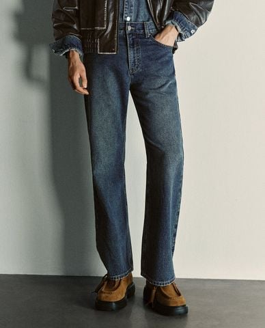  URBAN REVIVO - Quần jeans nam ống đứng wash bạc 