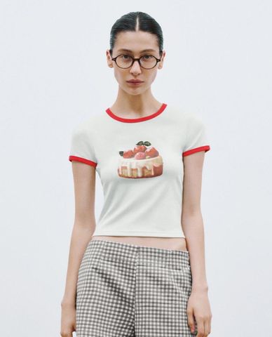  URBAN REVIVO - Áo croptop nữ phối viền hiện đại 