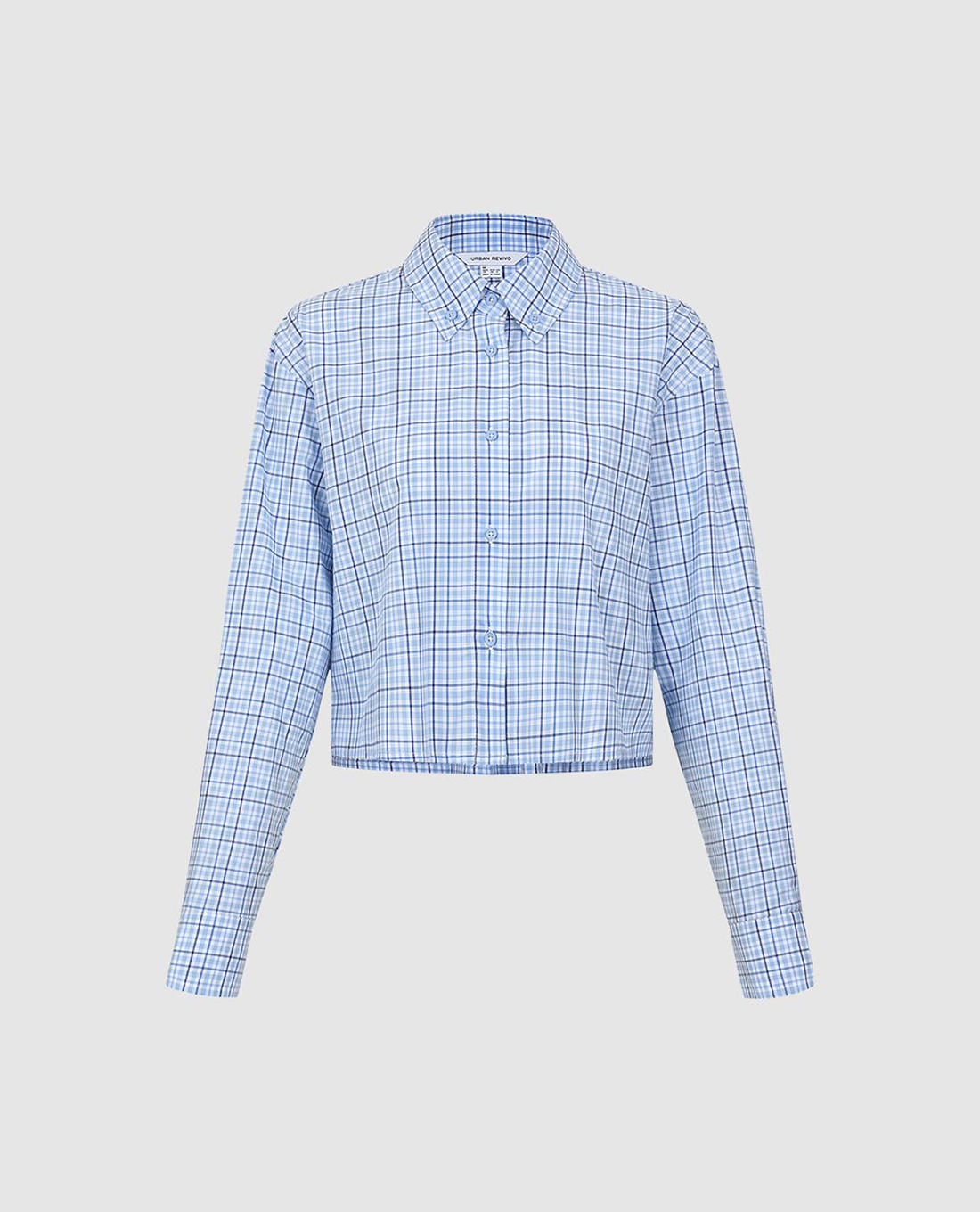 URBAN REVIVO - Áo sơ mi nữ croptop tay dài kẻ caro