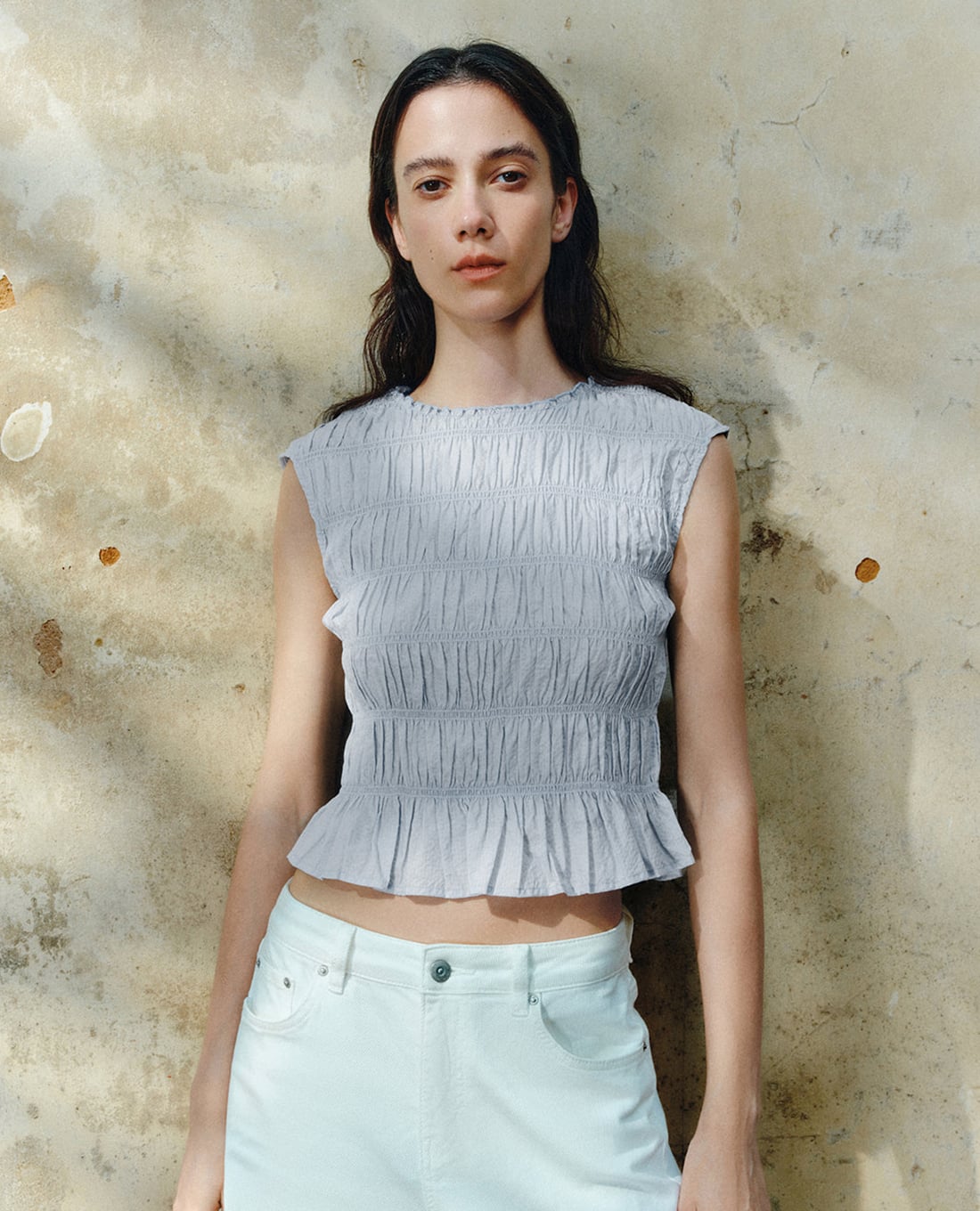 URBAN REVIVO - Áo sát nách nữ phối bèo nhún