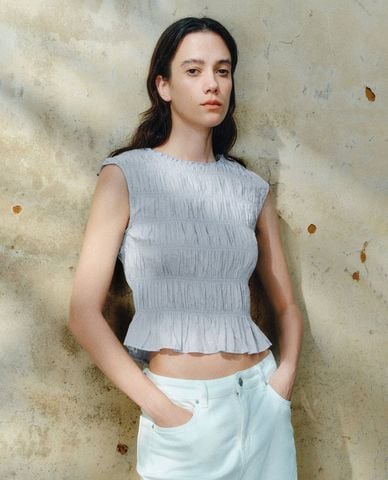  URBAN REVIVO - Áo sát nách nữ phối bèo nhún 