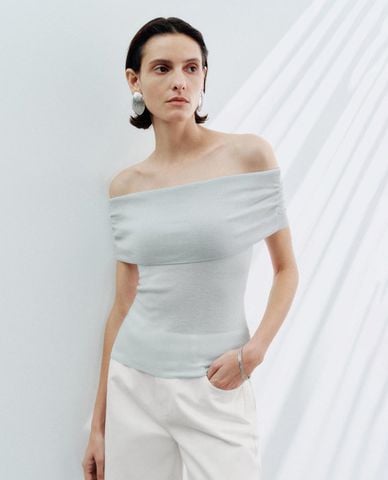  URBAN REVIVO - Áo trễ vai nữ phom ôm thời trang 