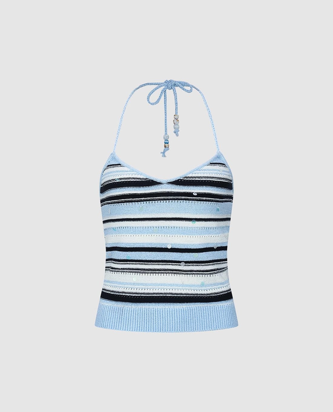 URBAN REVIVO - Áo dệt kim nữ cổ yếm kẻ sọc