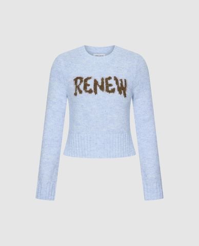  URBAN REVIVO - Áo dệt kim nữ cổ tròn tay dài phối chữ 