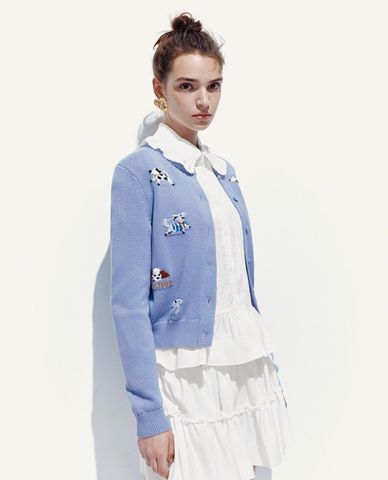  URBAN REVIVO - Áo khoác cardigan nữ tay dài phối hoạ tiết 