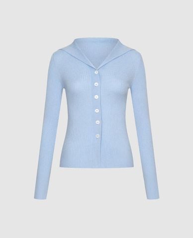  URBAN REVIVO - Áo khoác cardigan nữ cổ thuỷ thủ tay dài phom ôm 