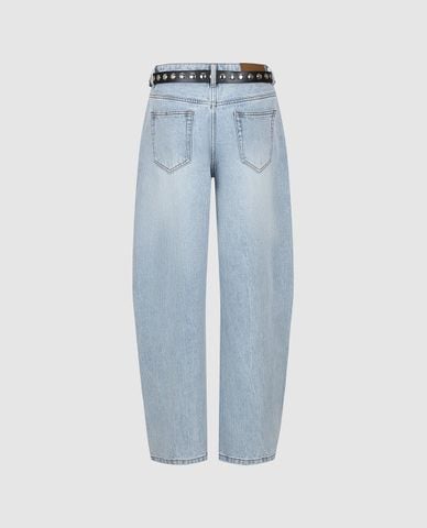  URBAN REVIVO - Quần jeans nữ ống rộng phối thắt lưng 