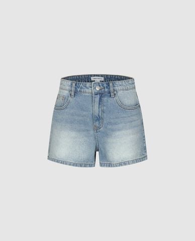  URBAN REVIVO - Quần short jeans nữ wash bạc cá tính 