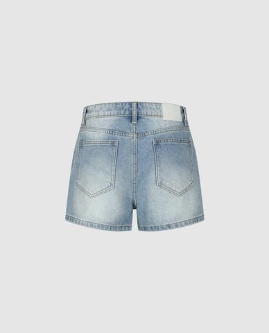  URBAN REVIVO - Quần short jeans nữ wash bạc cá tính 