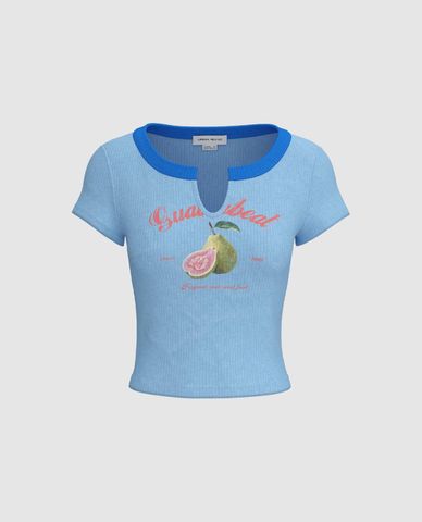  URBAN REVIVO - Áo croptop nữ tay ngắn in họa tiết Printed 