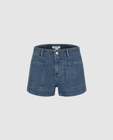  URBAN REVIVO - Quần short jeans nữ cạp cao phối túi 