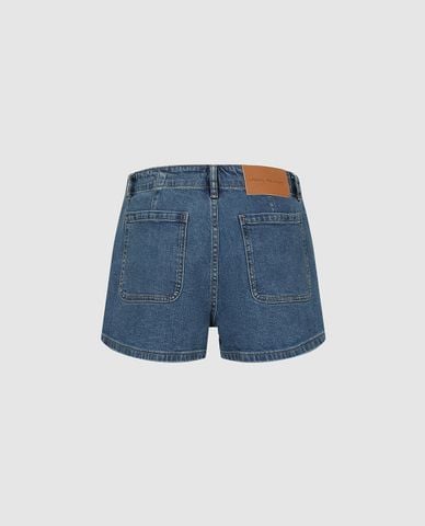  URBAN REVIVO - Quần short jeans nữ cạp cao phối túi 