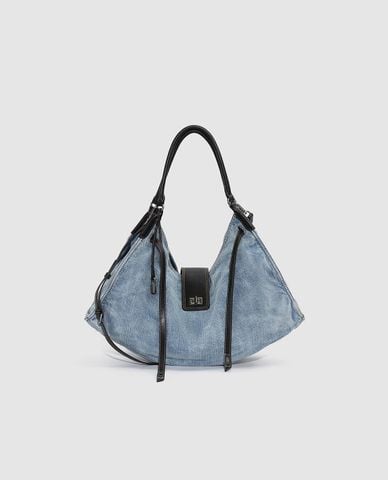  URBAN REVIVO - Túi đeo vai nữ denim viền da cá tính 