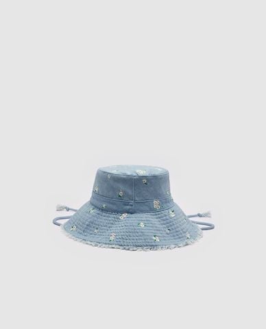  URBAN REVIVO - Nón bucket nữ denim thêu hoa 
