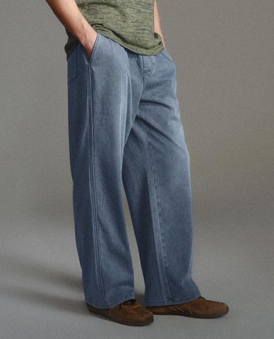  URBAN REVIVO - Quần jeans nam ống rộng phối dây rút 