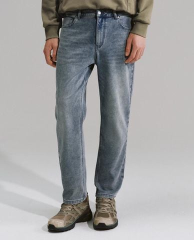  URBAN REVIVO - Quần jeans nam ống đứng wash bạc 