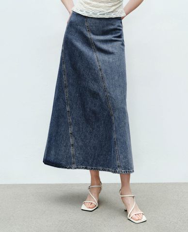  URBAN REVIVO - Chân váy denim midi phom chữ A 
