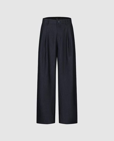  URBAN REVIVO - Quần jeans nữ ống rộng xếp li 