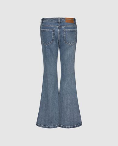  URBAN REVIVO - Quần jeans nữ ống loe phối dây xích 