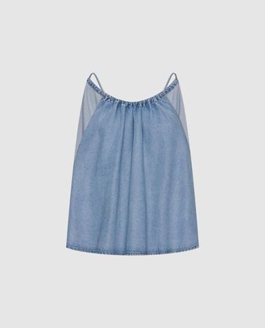  URBAN REVIVO - Áo sát nách nữ denim dáng suông 