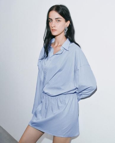  URBAN REVIVO - Đầm sơ mi mini chiết eo 