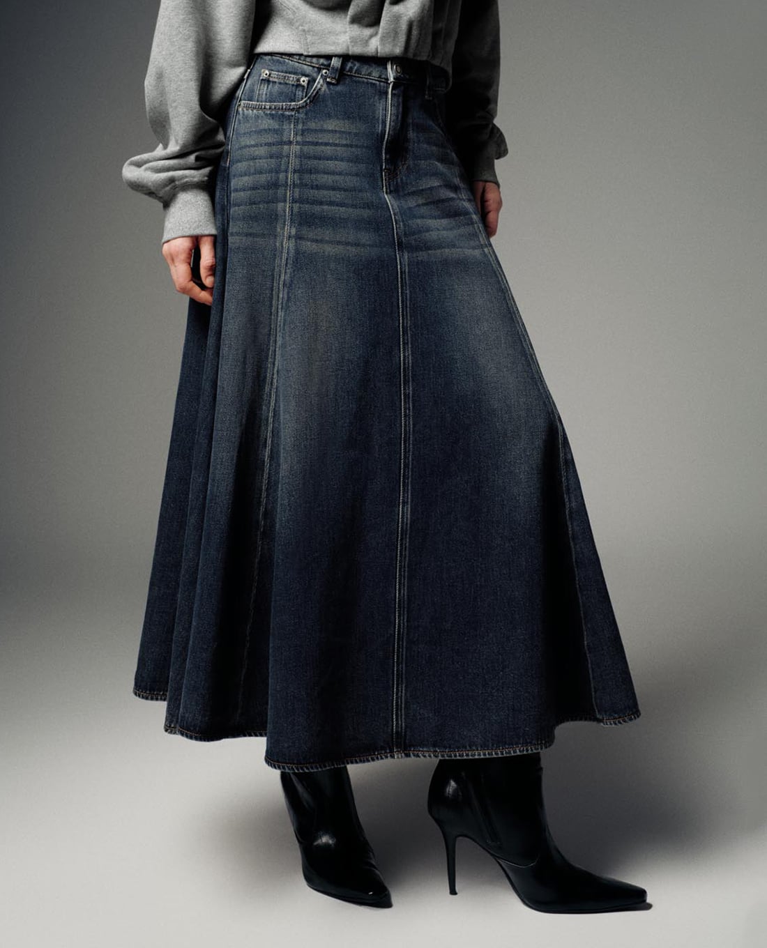 URBAN REVIVO - Chân váy denim midi dáng chữ A