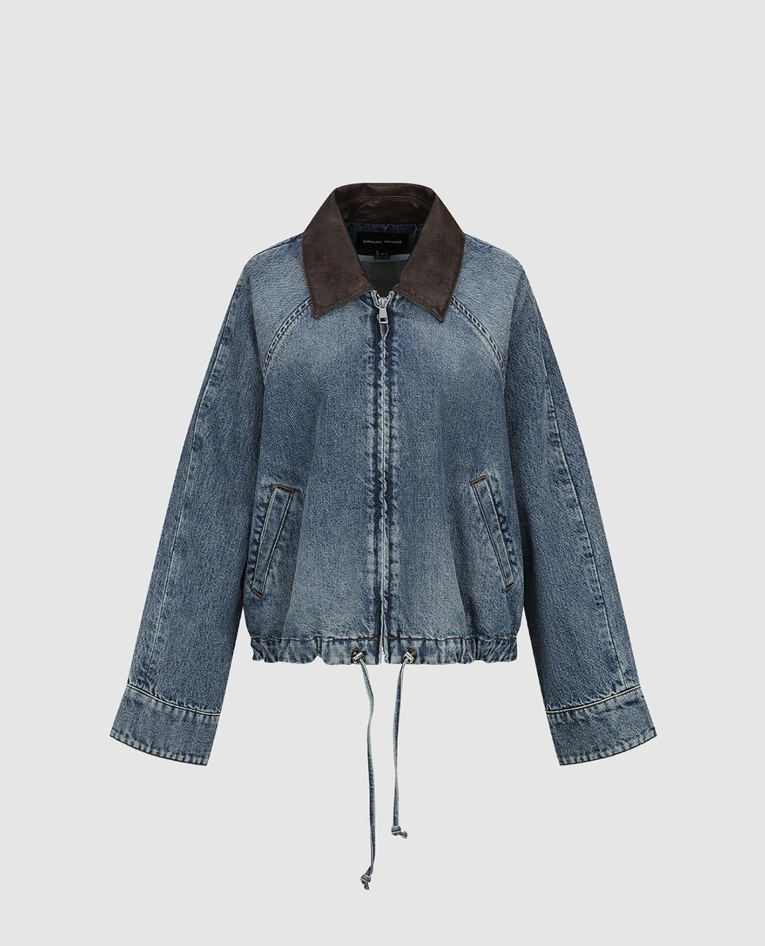 URBAN REVIVO - Áo khoác denim nữ cổ da phối dây rút